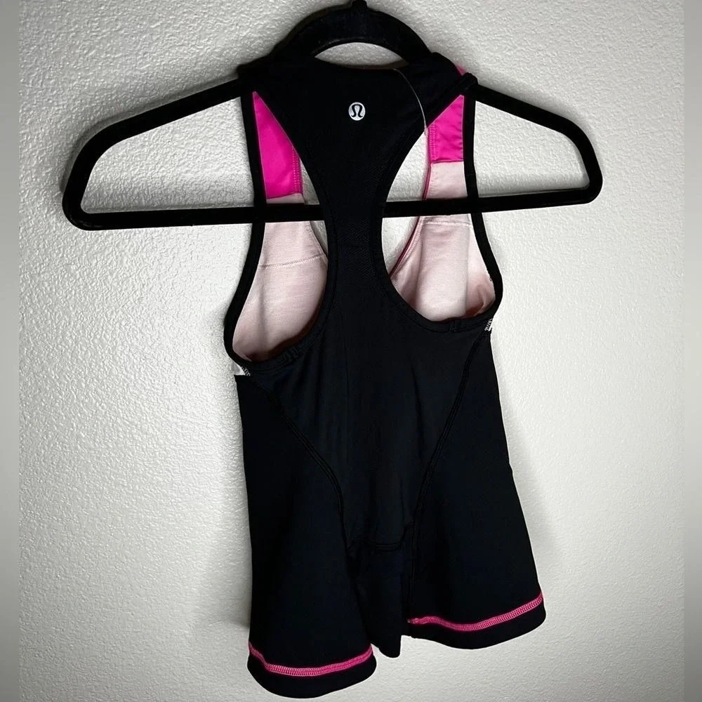 Lululemon Colorblock Racerback Built In Bra Tank Top Pink Black White Women's 2‎